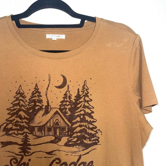 Maurices Tan & Brown Ski Lodge Velvet Graphic Short Sleeve Tee Large Women’s - Picture 4 of 12